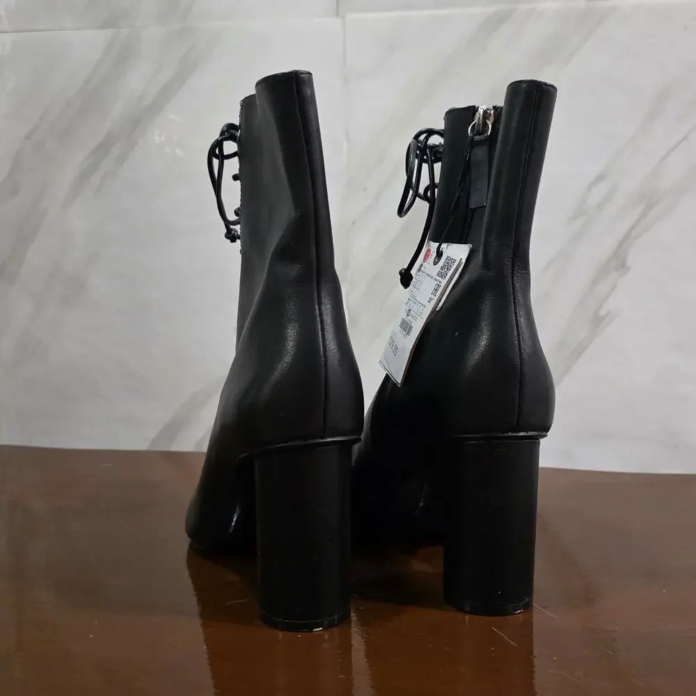 Zara heels black leather boots size 37